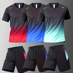Men's 3 Sets LOT - Gradient Athletic T-Shirts and Shorts Sets